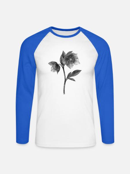 Graustufenblüte im Halbton-Bipmap-Effekt - Unisex Baseballshirt langarm - Weiß/Royalblau