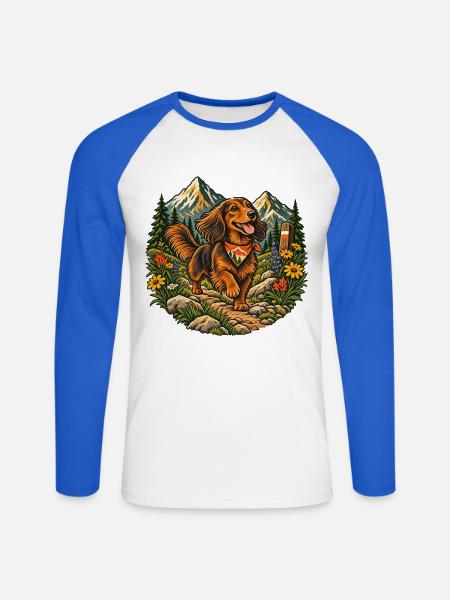Wanderdackel - Unisex Baseballshirt langarm - Weiß/Royalblau