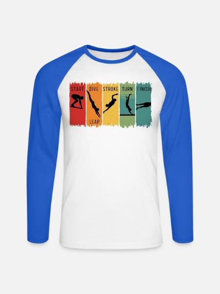 Retro Swimming Steps Start Tauchschwimm-Finish - Unisex Baseballshirt langarm - Weiß/Royalblau