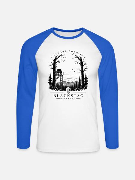 Nachtwald Silhouette mit Hochsitz - Unisex Baseballshirt langarm - Weiß/Royalblau