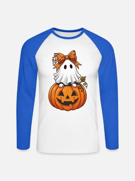 Kürbisgeist mit Schleife - Unisex Baseballshirt langarm - Weiß/Royalblau