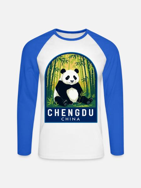 Chengdu China-Riesenpanda-Bambuswaldabzeichen - Unisex Baseballshirt langarm - Weiß/Royalblau