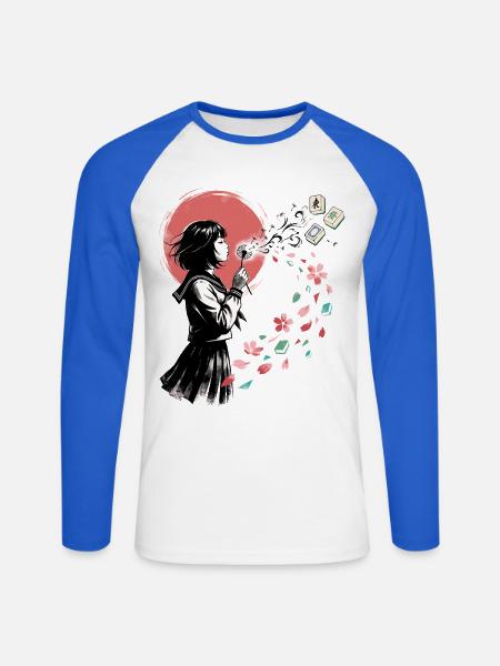 Mahjong Mädchen Japanisches Design - Unisex Baseballshirt langarm - Weiß/Royalblau
