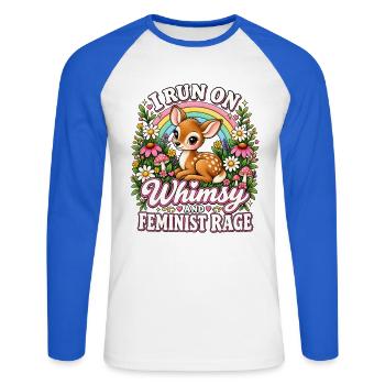 I Run On Whimsy And Feminist Rage - Unisex Baseballshirt langarm - Weiß/Royalblau - Vorne - Nik (191cm)