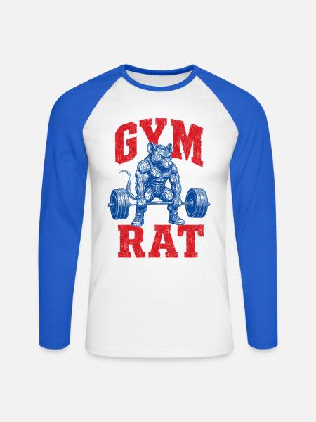Gym Rat Lustiges Bodybuilder-Gewichtheben-Workout - Unisex Baseballshirt langarm - Weiß/Royalblau