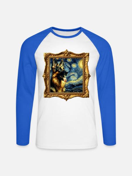 Deutscher Schäferhund Starry Night - Unisex Baseballshirt langarm - Weiß/Royalblau
