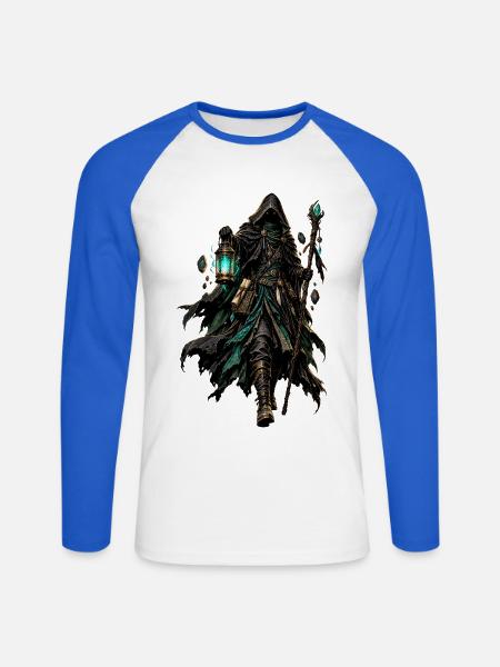 Nachtmagier mit Leuchtlantern - Unisex Baseballshirt langarm - Weiß/Royalblau