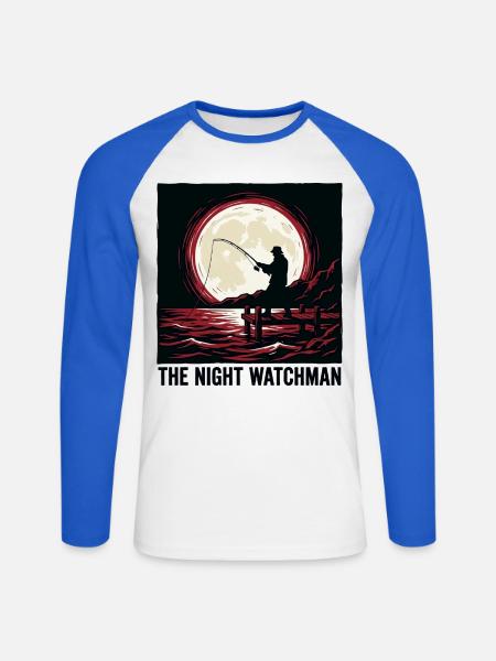 Der Nachtwächter – Nachtfischen bei Vollmond - Unisex Baseballshirt langarm - Weiß/Royalblau