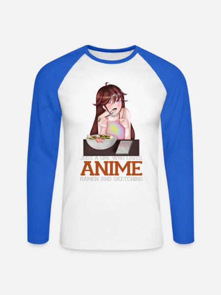 Anime Ramen Skizzieren Mädchen - Unisex Baseballshirt langarm - Weiß/Royalblau