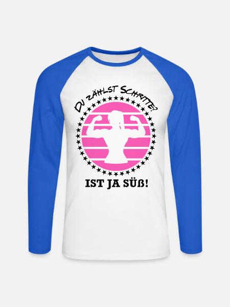 Schritte zählen Bodybuilderin Bodybuilding Frau - Unisex Baseballshirt langarm - Weiß/Royalblau
