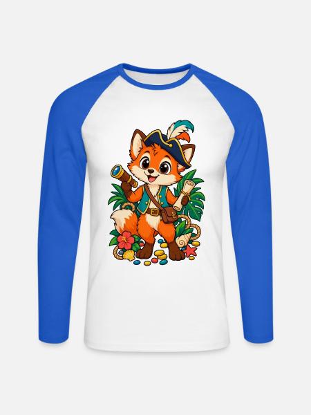 Piratischer Fuchsabenteurer - Unisex Baseballshirt langarm - Weiß/Royalblau