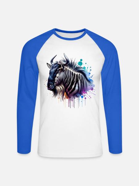 Gnu Motiv - Unisex Baseballshirt langarm - Weiß/Royalblau