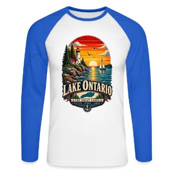 Lake Ontario Funny Vintage - Unisex Baseballshirt langarm - Weiß/Royalblau - Vorne - Nik (191cm)