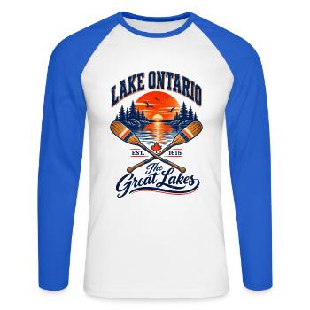 Lake Ontario Great Lakes - Unisex Baseballshirt langarm - Weiß/Royalblau - Vorne - Nik (191cm)