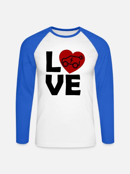 Elektroauto Herzliebe - Unisex Baseballshirt langarm - Weiß/Royalblau