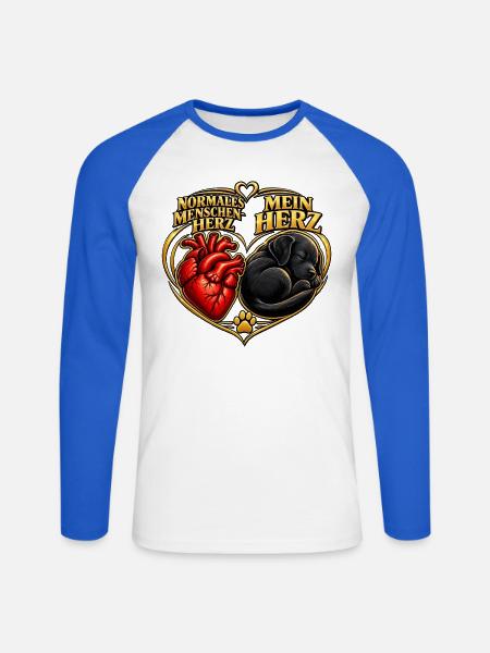 Herz trifft Hund im Goldrahmen - Unisex Baseballshirt langarm - Weiß/Royalblau