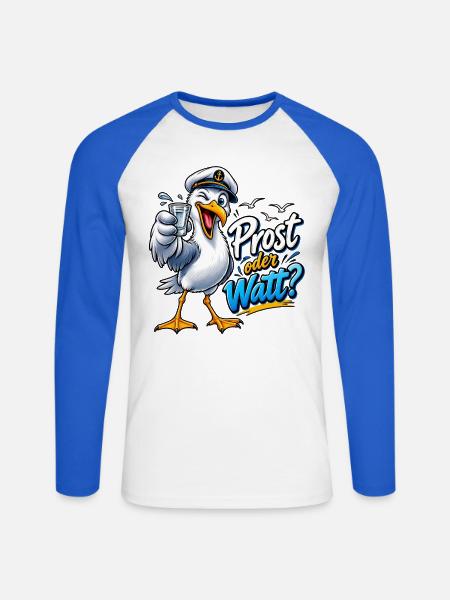 Prost oder Watt? Seemöwenkapitän - Unisex Baseballshirt langarm - Weiß/Royalblau