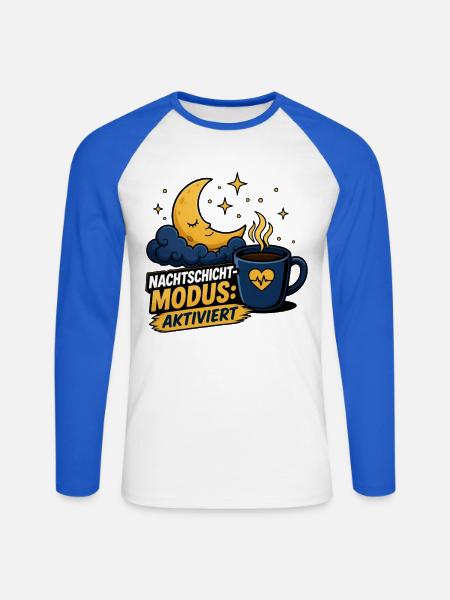 Pflegekraft Geschenk - Nachtschicht Modus - Unisex Baseballshirt langarm - Weiß/Royalblau