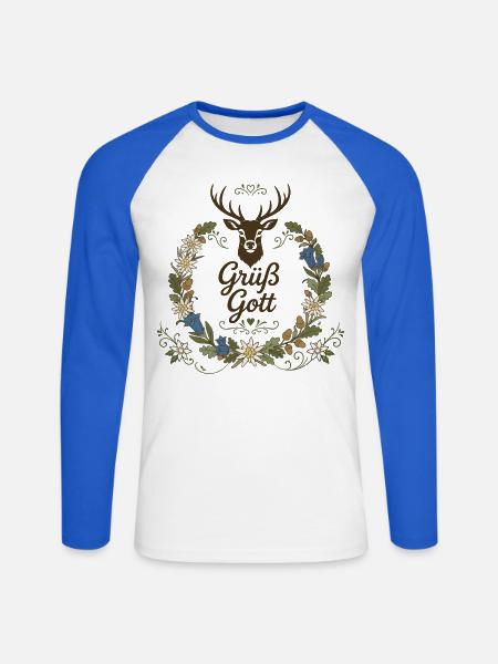 Grüß Gott Hirschgeweih Bayern - Unisex Baseballshirt langarm - Weiß/Royalblau