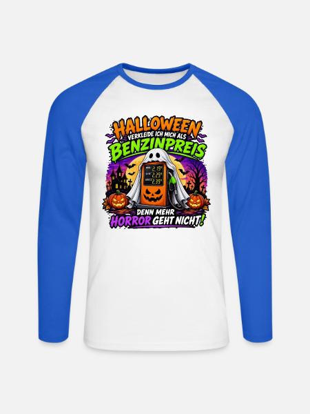 Halloween Benzinpreis Spuk - Unisex Baseballshirt langarm - Weiß/Royalblau