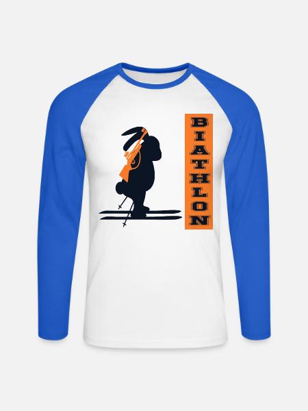 Hase Biathlon - Unisex Baseballshirt langarm - Weiß/Royalblau