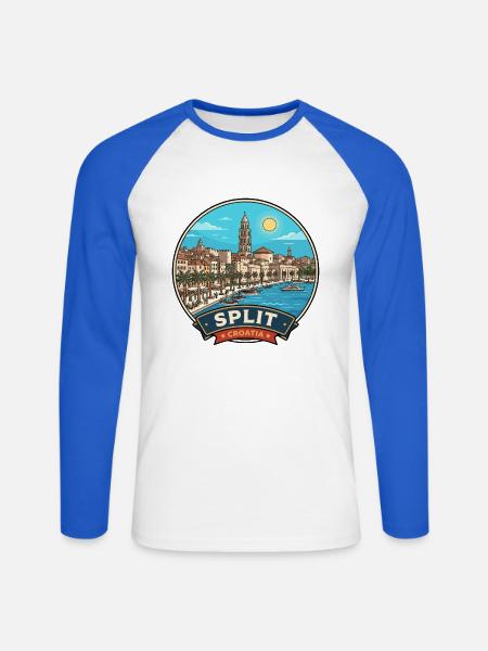 Split Kroatien Diokletians Palast Reiseabzeichen - Unisex Baseballshirt langarm - Weiß/Royalblau