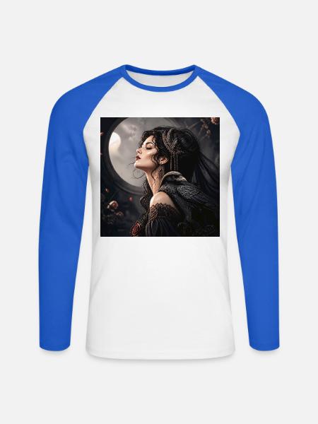 Frau mit einem Raben - Unisex Baseballshirt langarm - Weiß/Royalblau