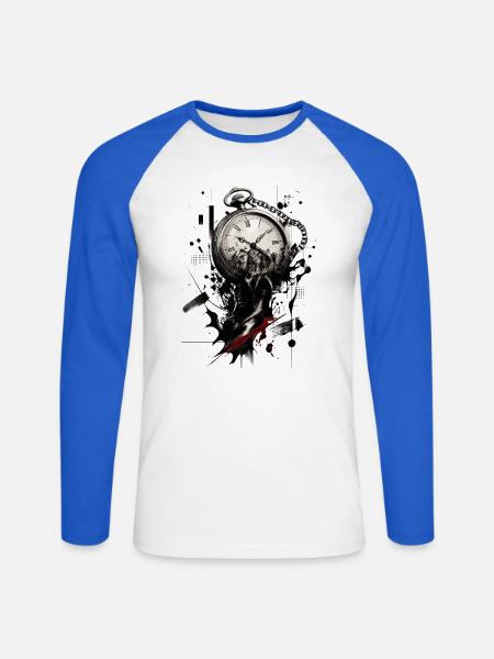 Zeit - Unisex Baseballshirt langarm - Weiß/Royalblau