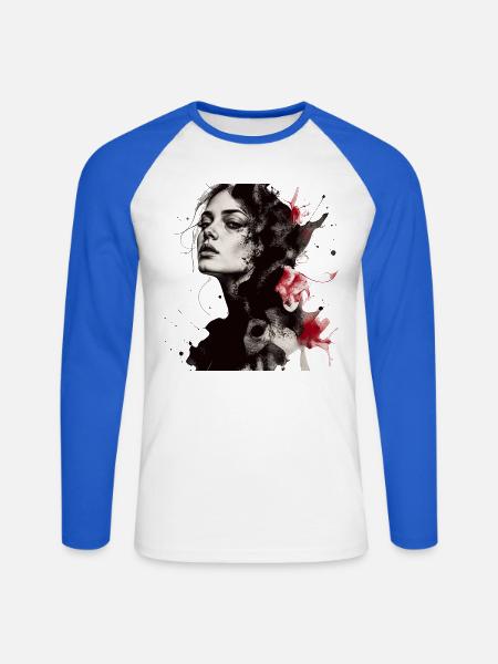 Frau - Unisex Baseballshirt langarm - Weiß/Royalblau