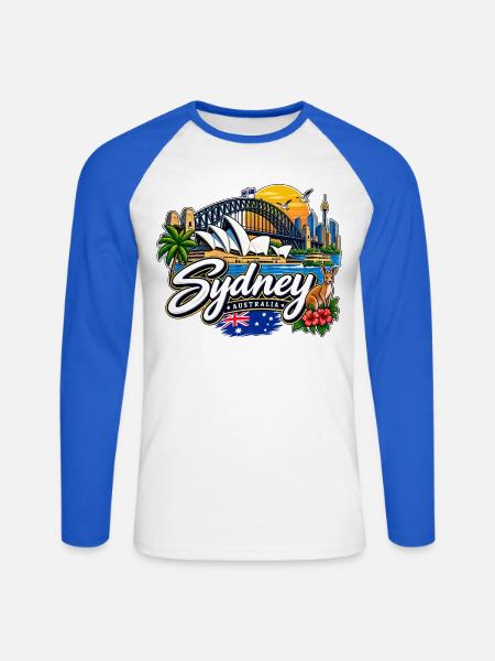 Sydney – Harbour, Skyline & Australia - Unisex Baseballshirt langarm - Weiß/Royalblau