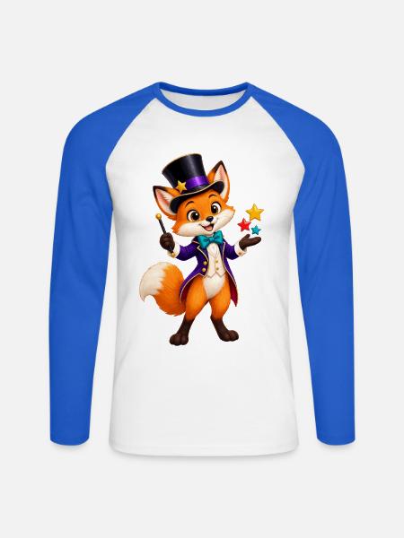 Zaubernder Fuchs Magier-Charakter - Unisex Baseballshirt langarm - Weiß/Royalblau