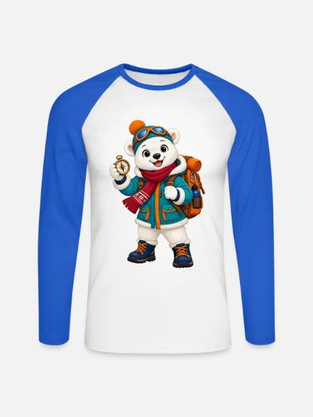 Winterabenteuer Bär mit Kompass - Unisex Baseballshirt langarm - Weiß/Royalblau