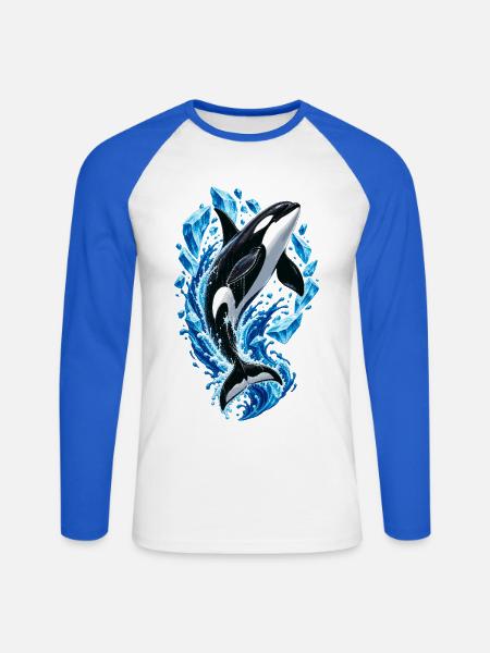 Eisiger Orca Sprung mit Kristallen - Unisex Baseballshirt langarm - Weiß/Royalblau