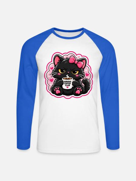 Ernsthafte Kaffeekatze - Unisex Baseballshirt langarm - Weiß/Royalblau