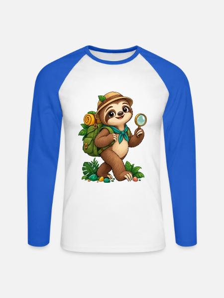 Faultier Entdecker im Dschungel - Unisex Baseballshirt langarm - Weiß/Royalblau
