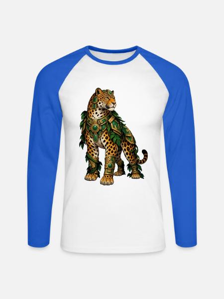 Dschungel Leopard mit Goldschmuck - Unisex Baseballshirt langarm - Weiß/Royalblau