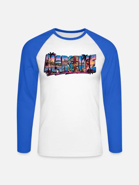 Marseille - Unisex Baseballshirt langarm - Weiß/Royalblau