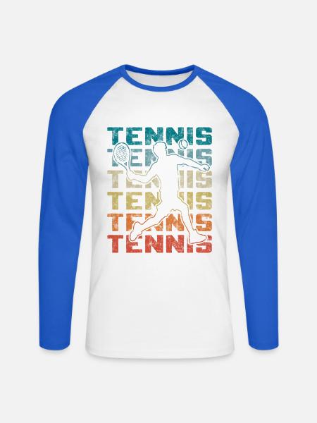 Retro Tennisspieler Spielt Vorhand - Unisex Baseballshirt langarm - Weiß/Royalblau