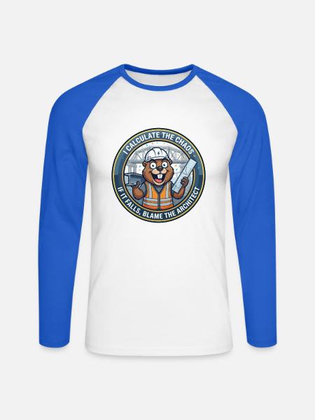Lustiger Bauingenieur Beaver berechnet Chaos - Unisex Baseballshirt langarm - Weiß/Royalblau