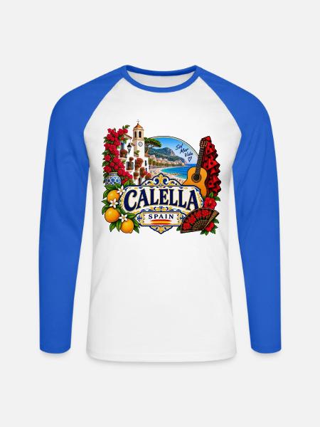 Calella – Sol, Mar & Vida - Unisex Baseballshirt langarm - Weiß/Royalblau
