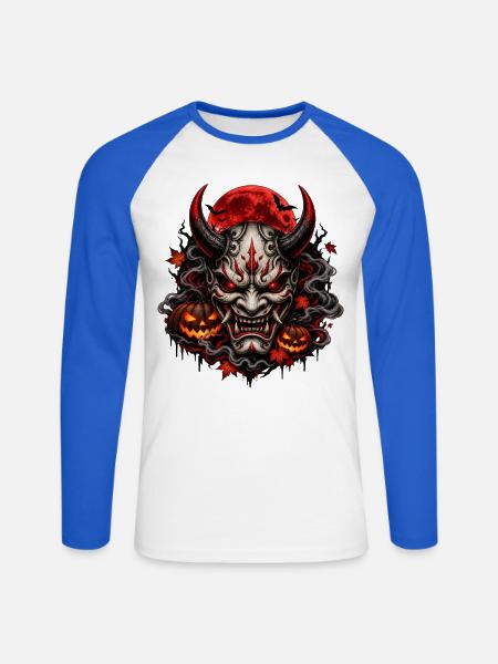 Halloween Dämonenmaske Dark Art - Unisex Baseballshirt langarm - Weiß/Royalblau