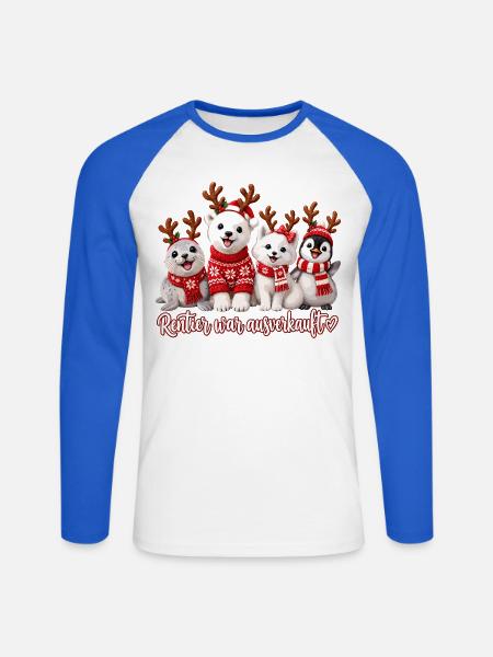 Rentier Kuschelcrew Winterzeit - Unisex Baseballshirt langarm - Weiß/Royalblau