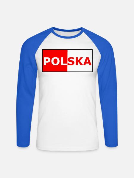 Polska Farbblock Flaggendesign - Unisex Baseballshirt langarm - Weiß/Royalblau