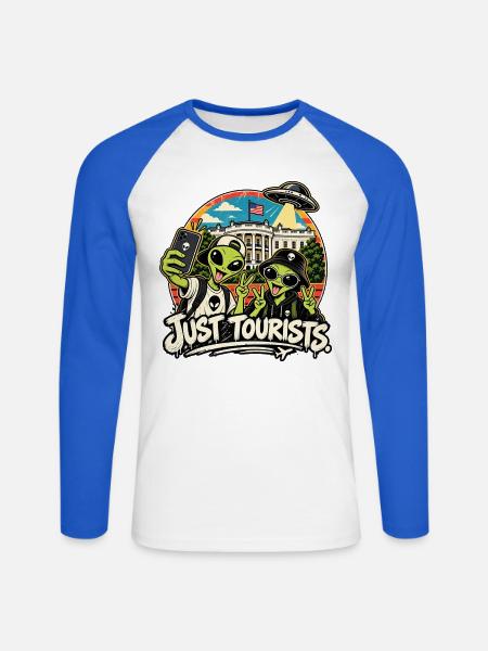 Alien Selfie – Just Tourists - Unisex Baseballshirt langarm - Weiß/Royalblau