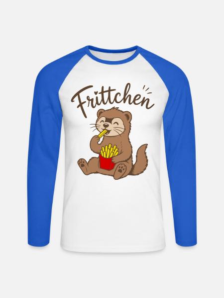 Frettchen Frittchen Fritten Pommes Frites essen - Unisex Baseballshirt langarm - Weiß/Royalblau