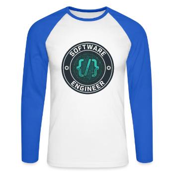 Software Engineer Binärcode-Badge-Geschenk - Unisex Baseballshirt langarm - Weiß/Royalblau - Vorne - Nik (191cm)