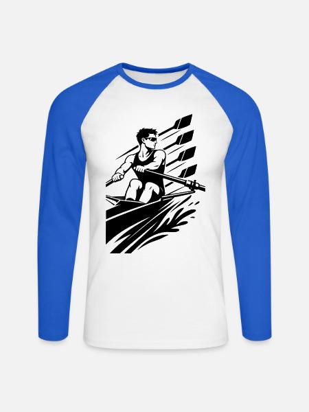 Rudern - Unisex Baseballshirt langarm - Weiß/Royalblau