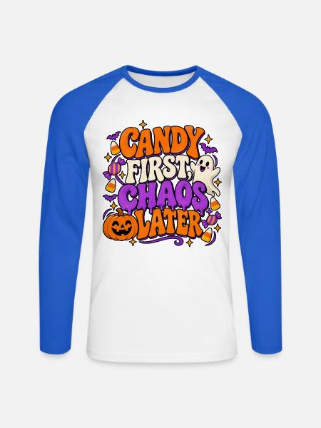 Halloween Spruch - Unisex Baseballshirt langarm - Weiß/Royalblau