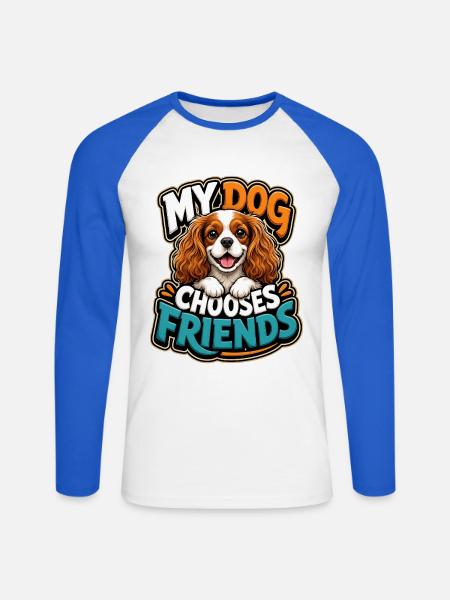 Kavallerier King Charles Spaniel - Unisex Baseballshirt langarm - Weiß/Royalblau