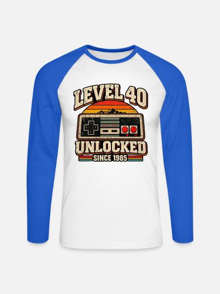 Level 40 Entsperrter Retro-Controller - Unisex Baseballshirt langarm - Weiß/Royalblau